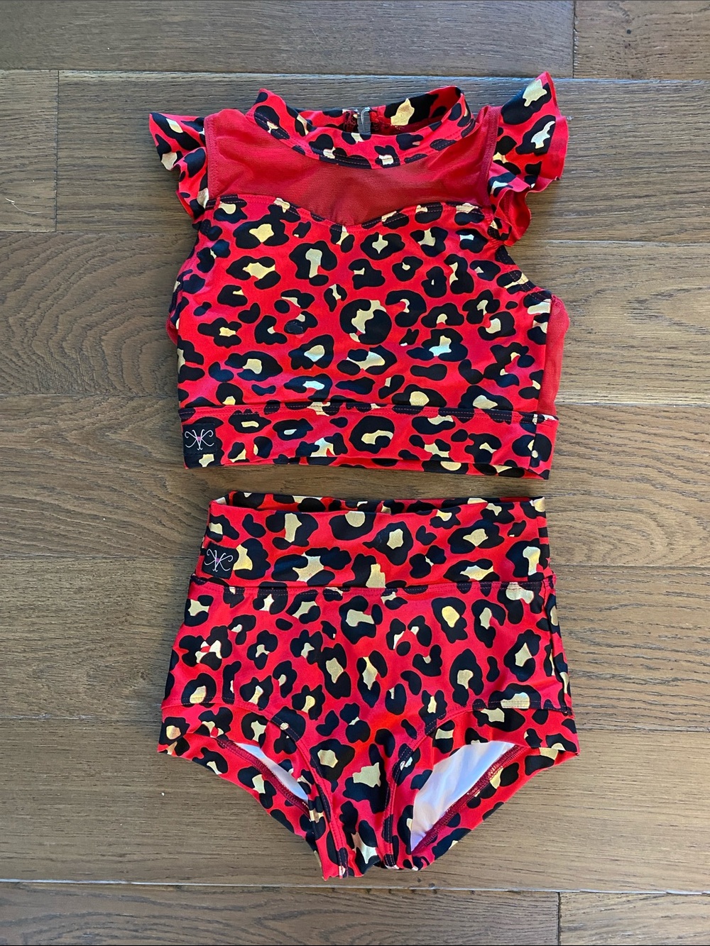 CXL Kandi Kouture Girls' Red Leopard Dance Set - Crop Top & High-Waist Shorts